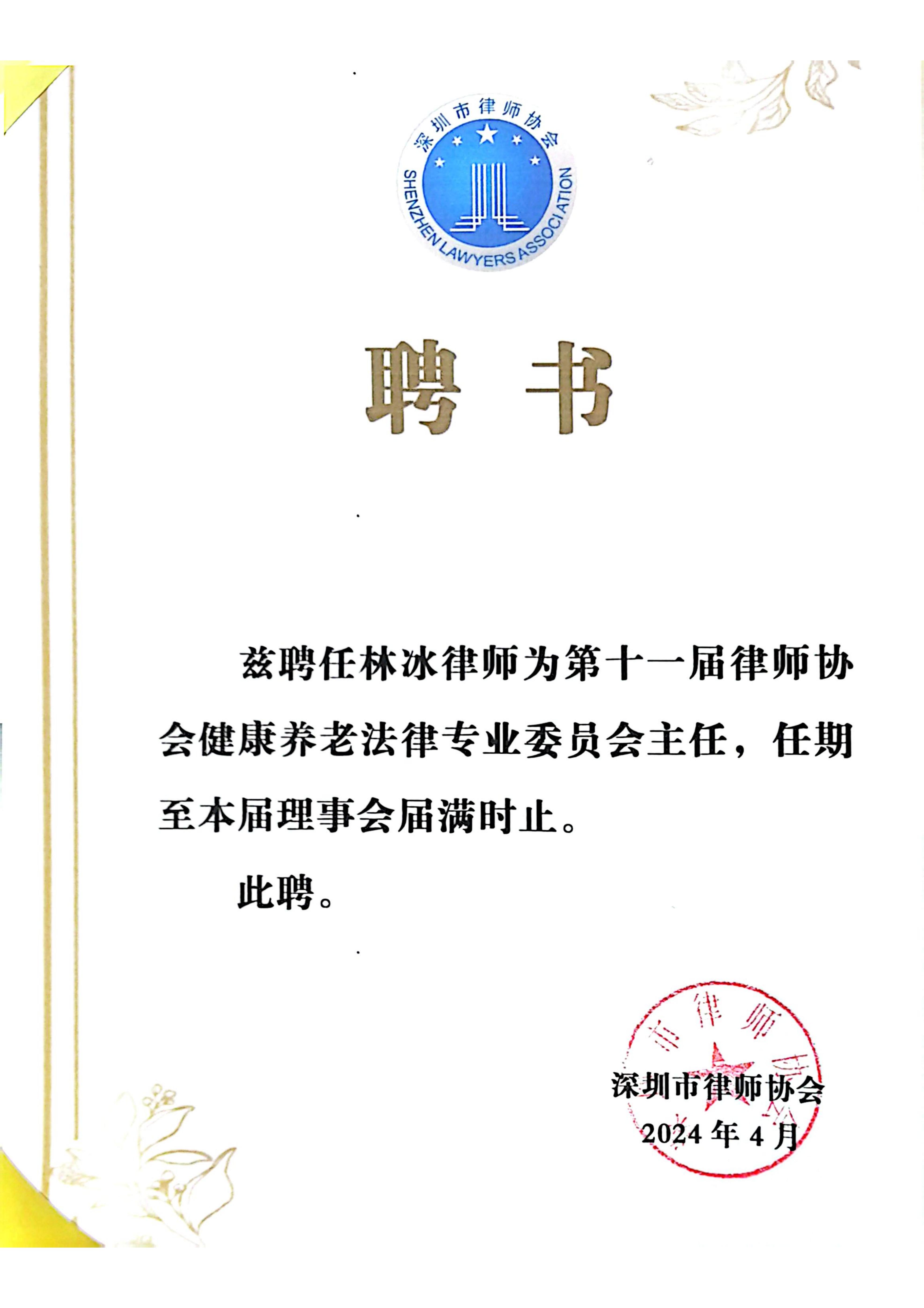 深圳市律协健康养老法律专业委员会主任